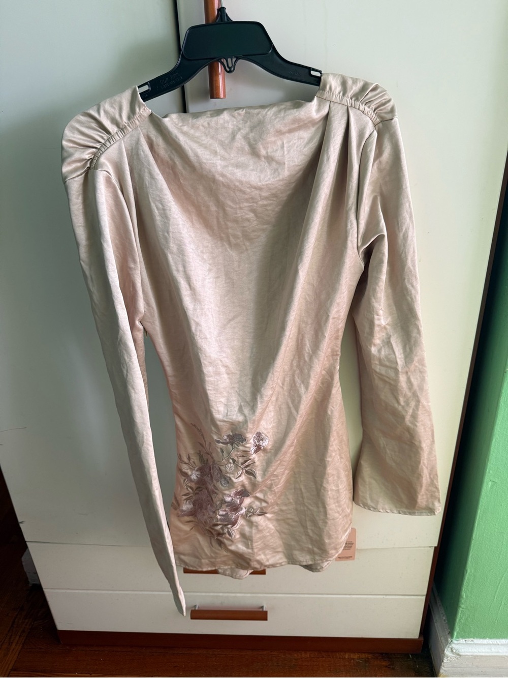 PrettyLittleThing Beige Satin Shirt with PLT Label